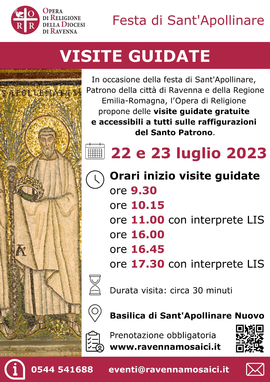 Programma Ufficiale visite guidate gratuite a SantAppolinare Nuovo Ravenna del 22 23 Luglio 2023